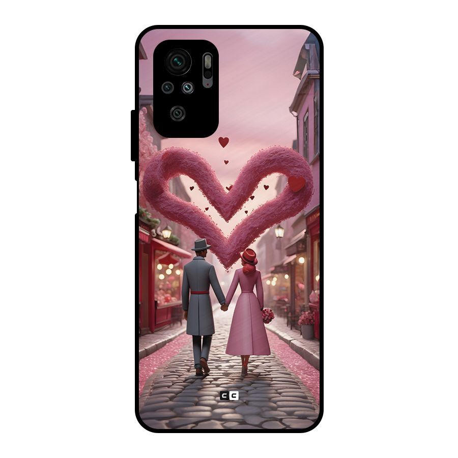 Valetines Couple Walking Metal Back Case for Redmi Note 11 SE