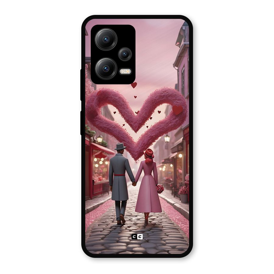 Valetines Couple Walking Metal Back Case for Redmi Note 12 5G