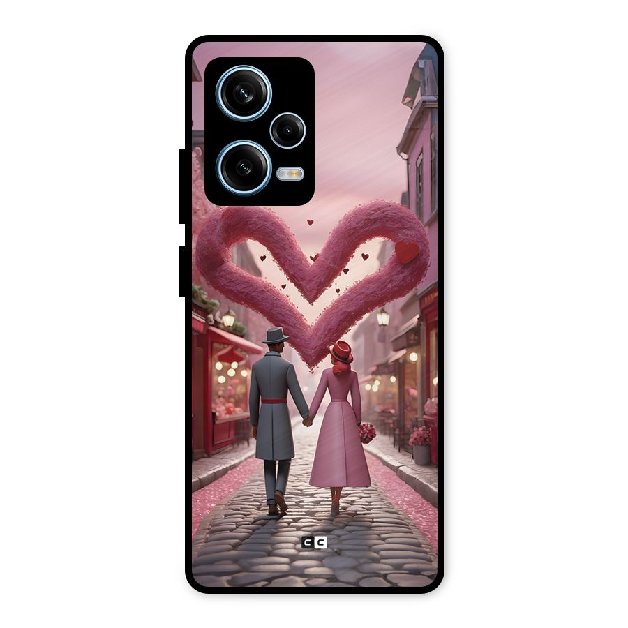 Valetines Couple Walking Metal Back Case for Redmi Note 12 Pro