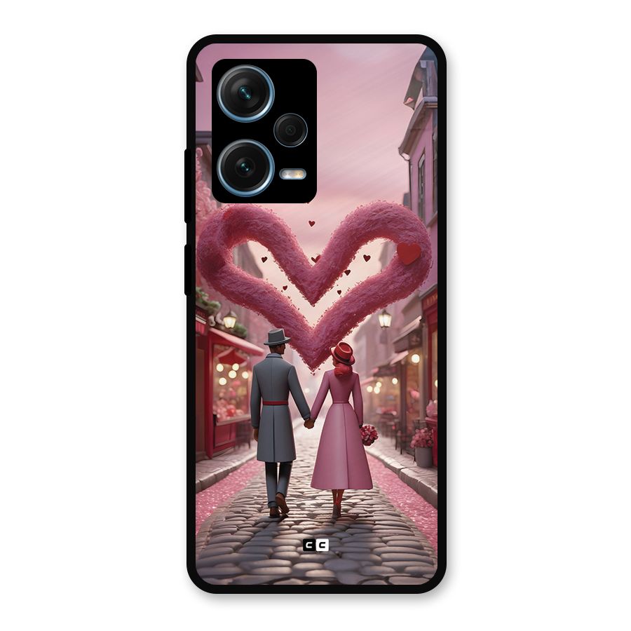 Valetines Couple Walking Metal Back Case for Redmi Note 12 Pro Plus 5G