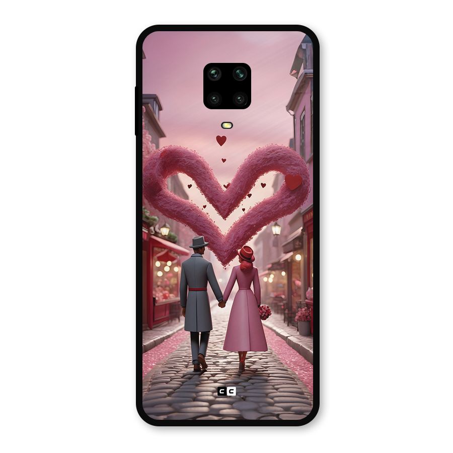 Valetines Couple Walking Metal Back Case for Redmi Note 9 Pro
