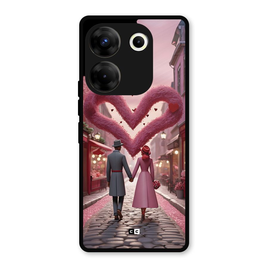 Valetines Couple Walking Metal Back Case for Tecno Camon 20 Pro