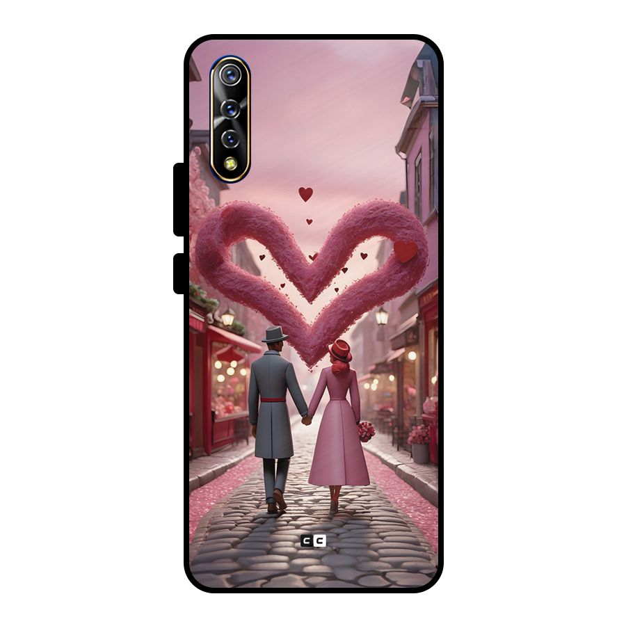 Valetines Couple Walking Metal Back Case for Vivo S1