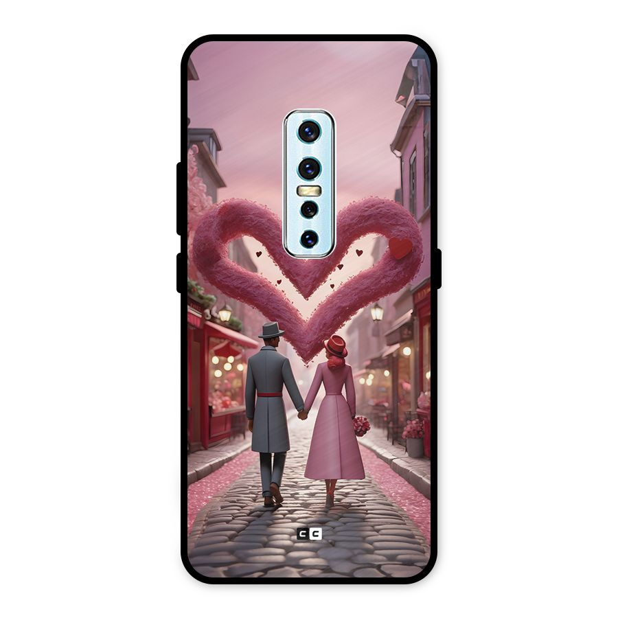 Valetines Couple Walking Metal Back Case for Vivo V17 Pro