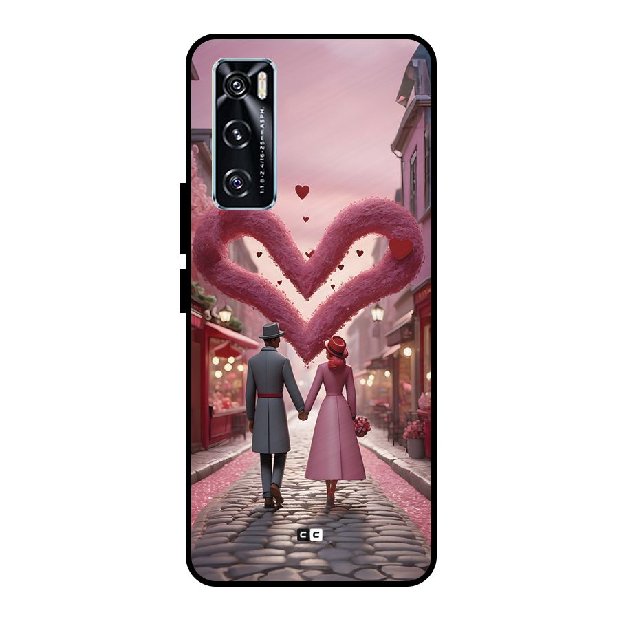 Valetines Couple Walking Metal Back Case for Vivo V20 SE