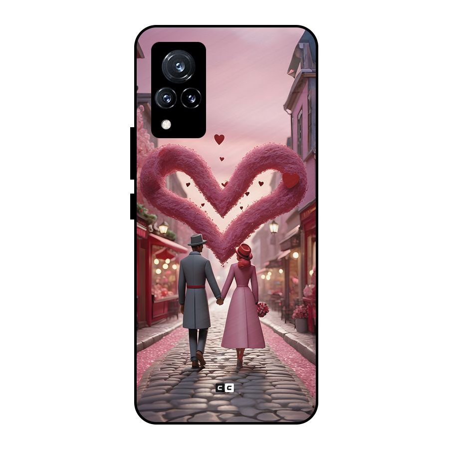 Valetines Couple Walking Metal Back Case for Vivo V21 5G