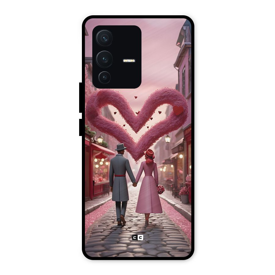Valetines Couple Walking Metal Back Case for Vivo V23 5G