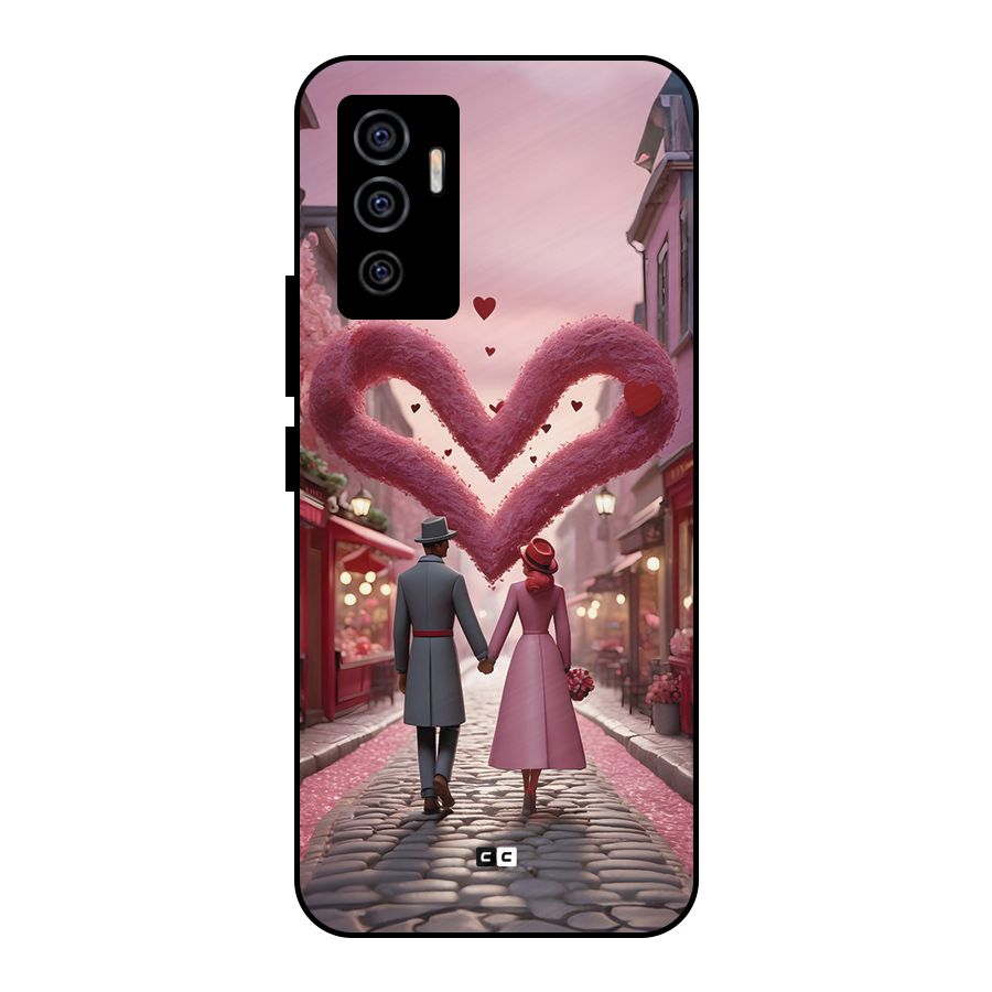 Valetines Couple Walking Metal Back Case for Vivo V23e