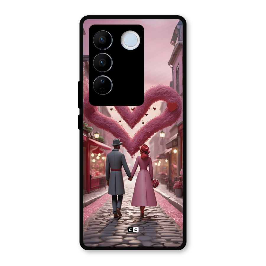 Valetines Couple Walking Metal Back Case for Vivo V27