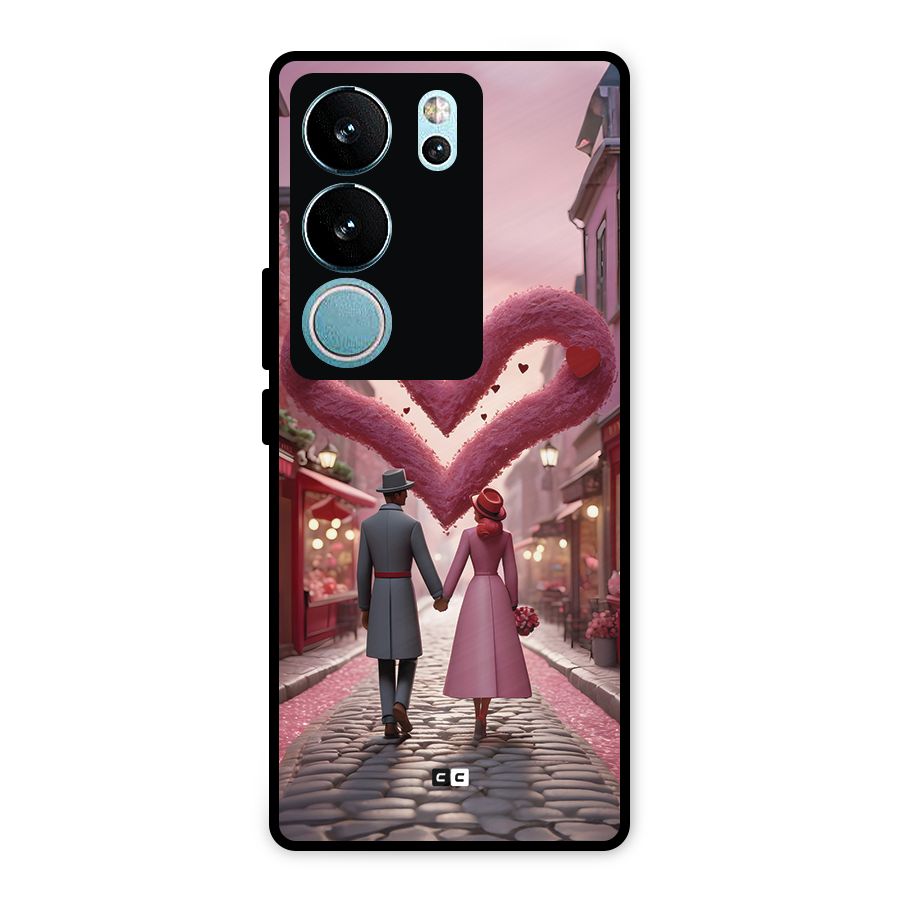 Valetines Couple Walking Metal Back Case for Vivo V29