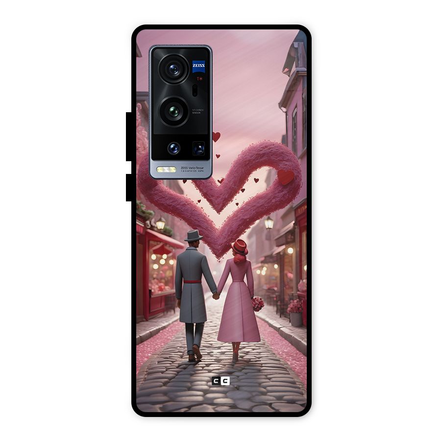 Valetines Couple Walking Metal Back Case for Vivo X60 Pro Plus