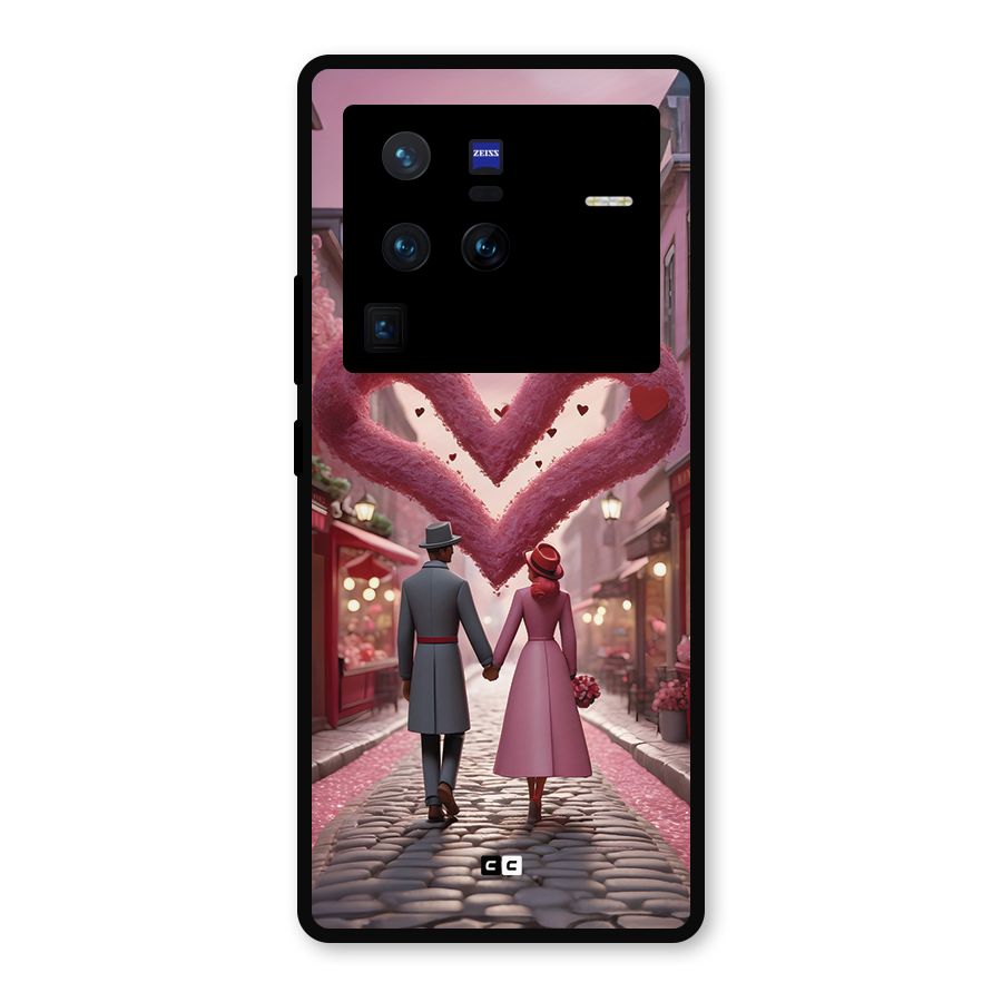 Valetines Couple Walking Metal Back Case for Vivo X80 Pro