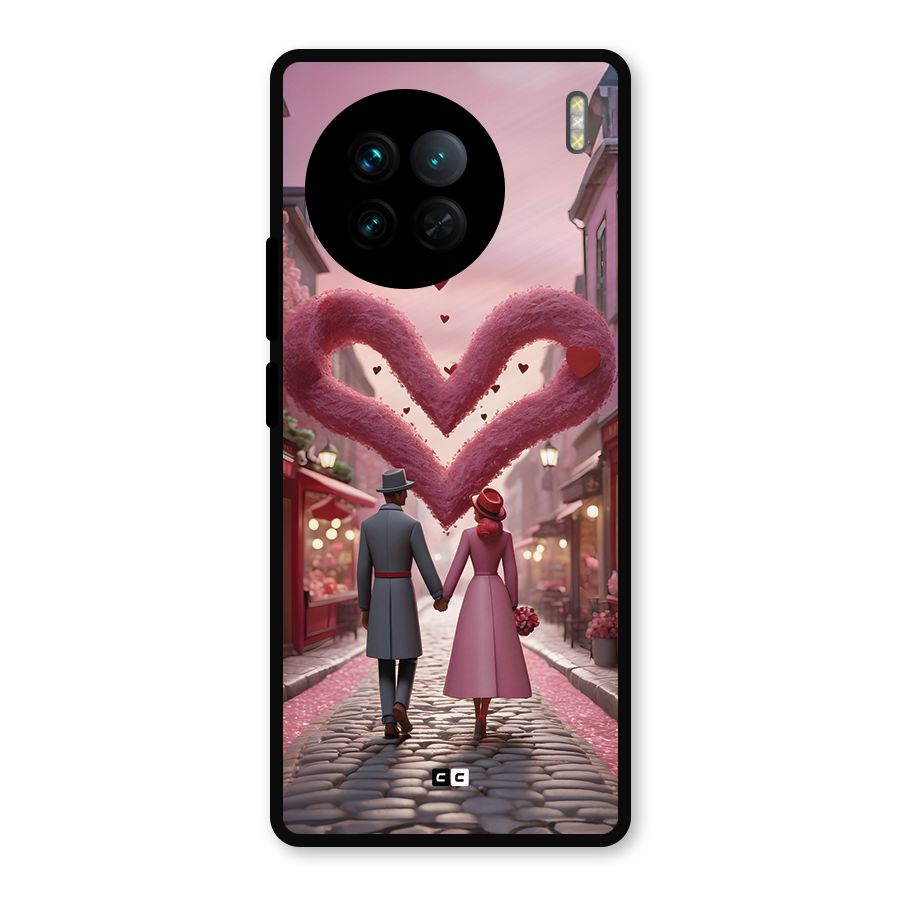 Valetines Couple Walking Metal Back Case for Vivo X90