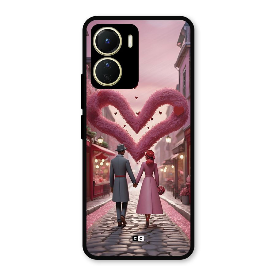 Valetines Couple Walking Metal Back Case for Vivo Y16