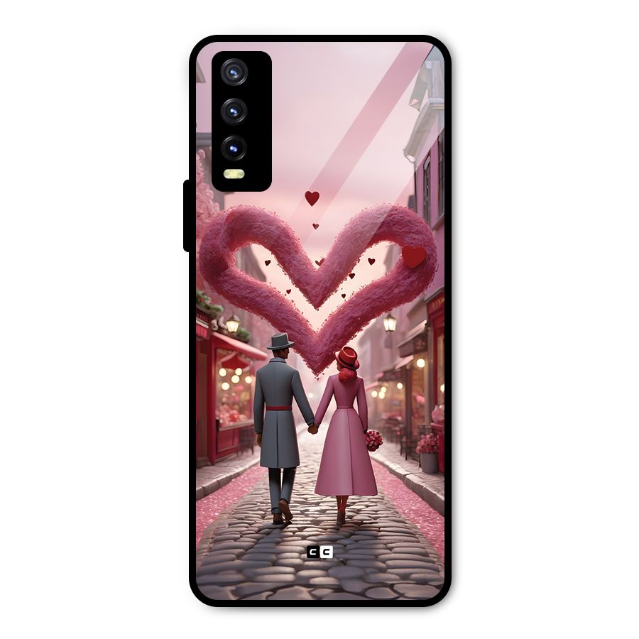Valetines Couple Walking Metal Back Case for Vivo Y20