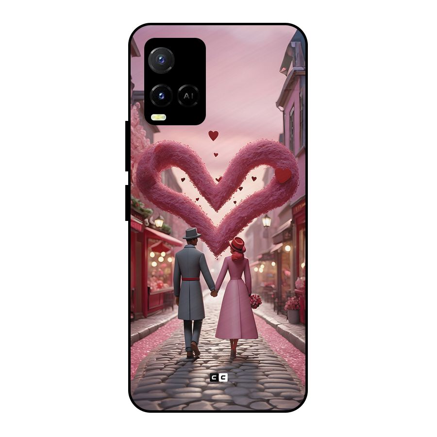 Valetines Couple Walking Metal Back Case for Vivo Y21G