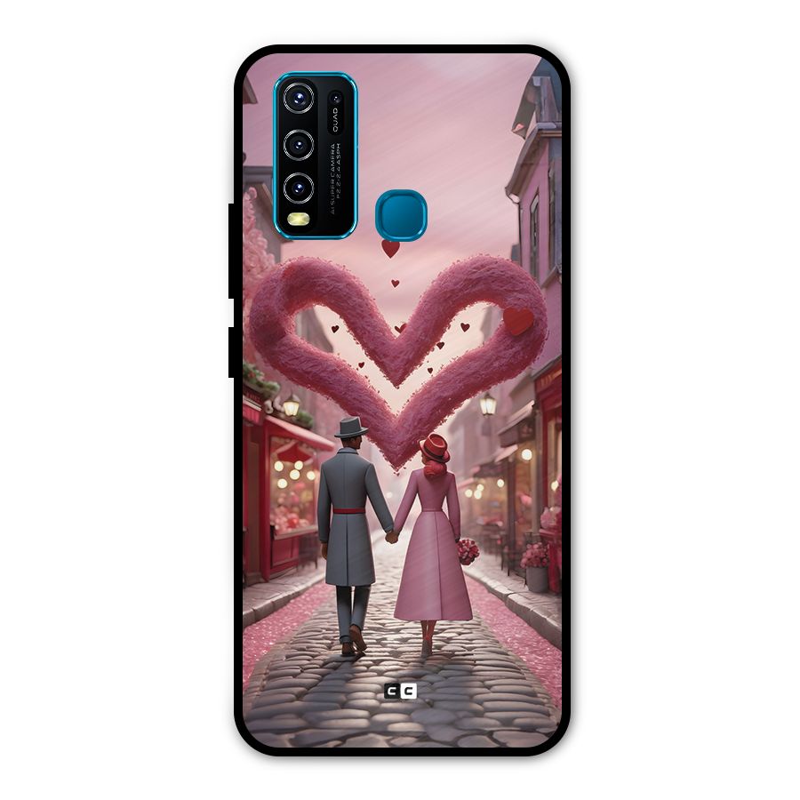 Valetines Couple Walking Metal Back Case for Vivo Y30