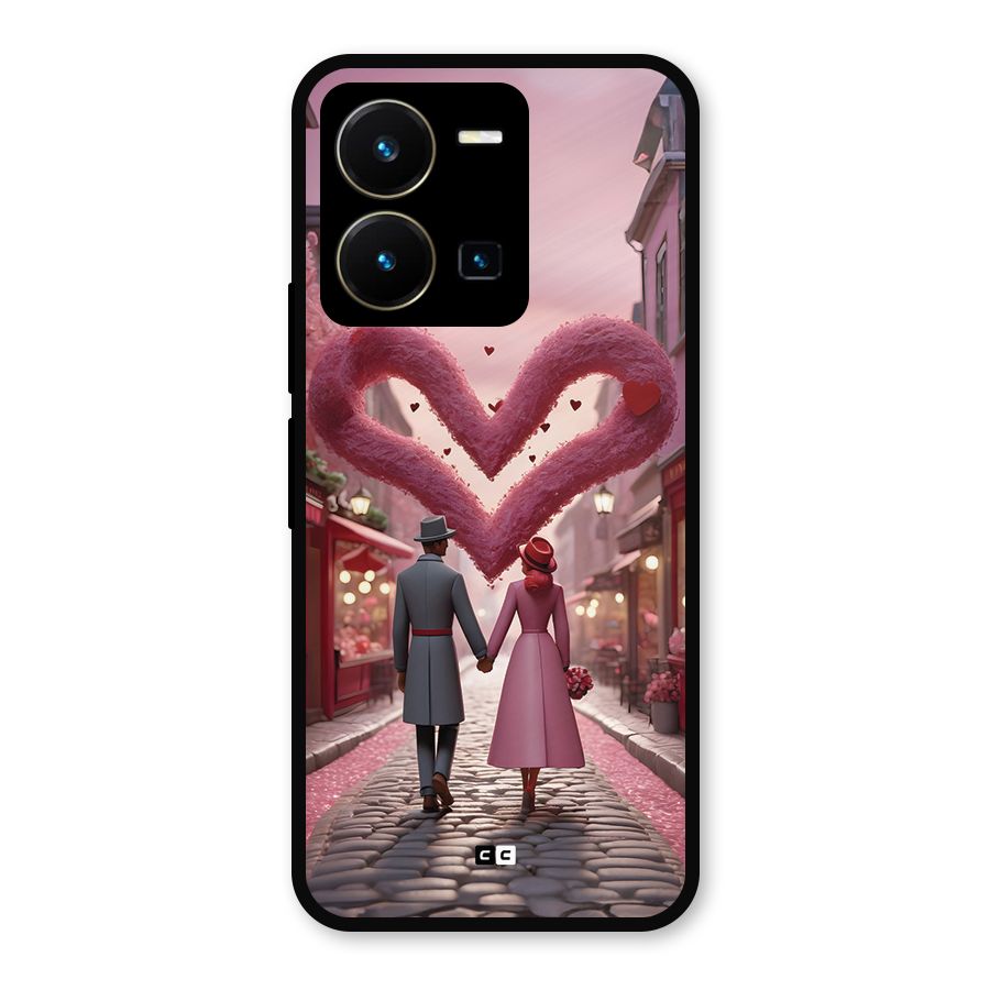 Valetines Couple Walking Metal Back Case for Vivo Y35