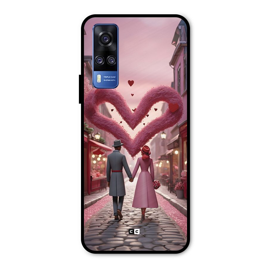 Valetines Couple Walking Metal Back Case for Vivo Y51A