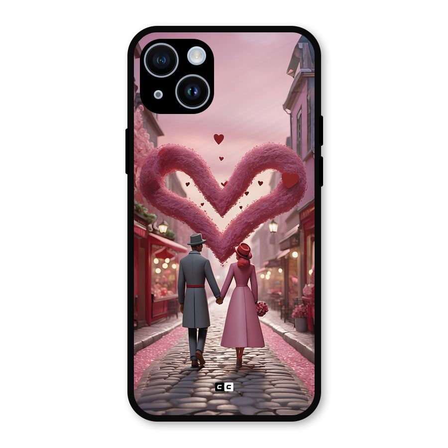 Valetines Couple Walking Metal Back Case for iPhone 14
