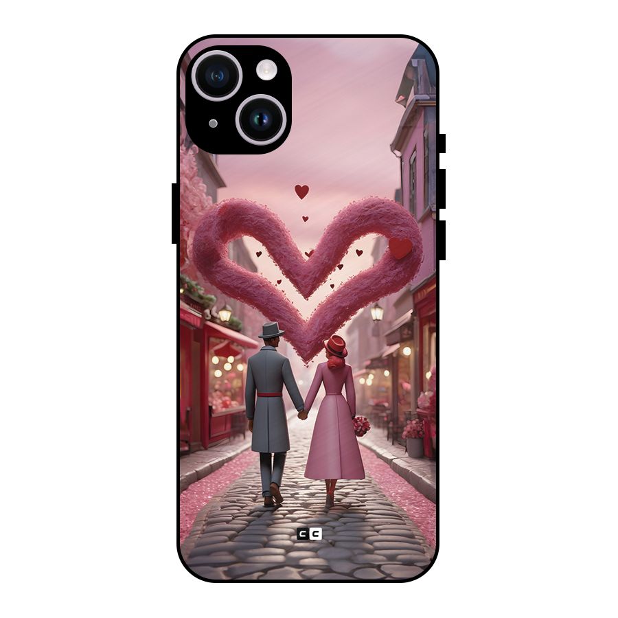 Valetines Couple Walking Metal Back Case for iPhone 14 Plus
