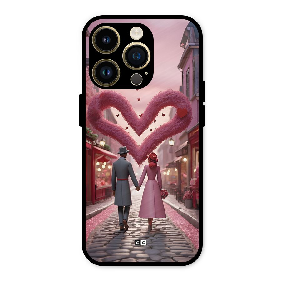Valetines Couple Walking Metal Back Case for iPhone 14 Pro