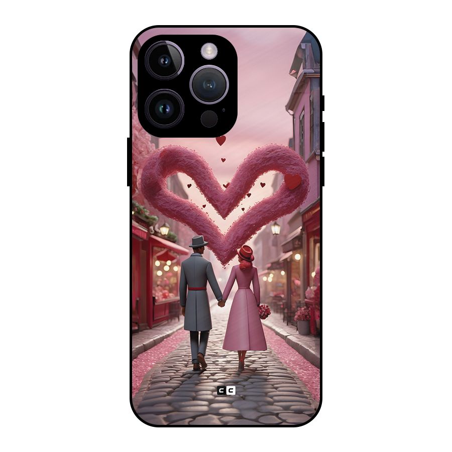 Valetines Couple Walking Metal Back Case for iPhone 14 Pro Max