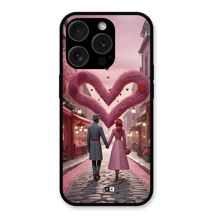 Valetines Couple Walking Metal Back Case for iPhone 15 Pro