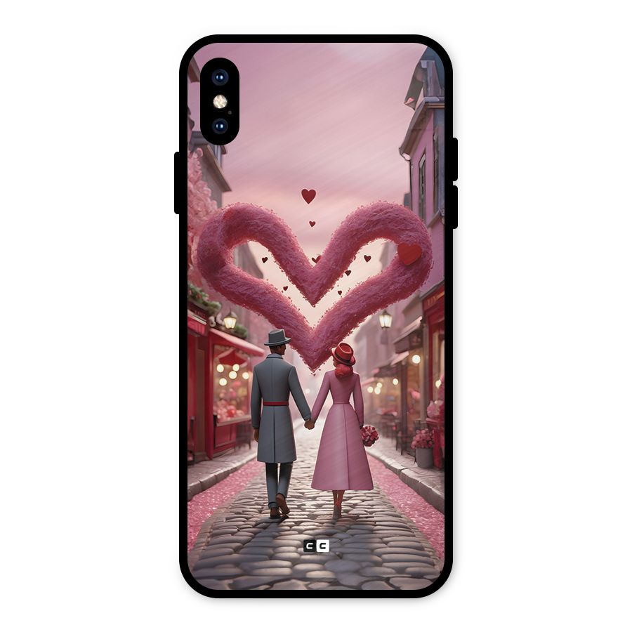 Valetines Couple Walking Metal Back Case for iPhone XS Max