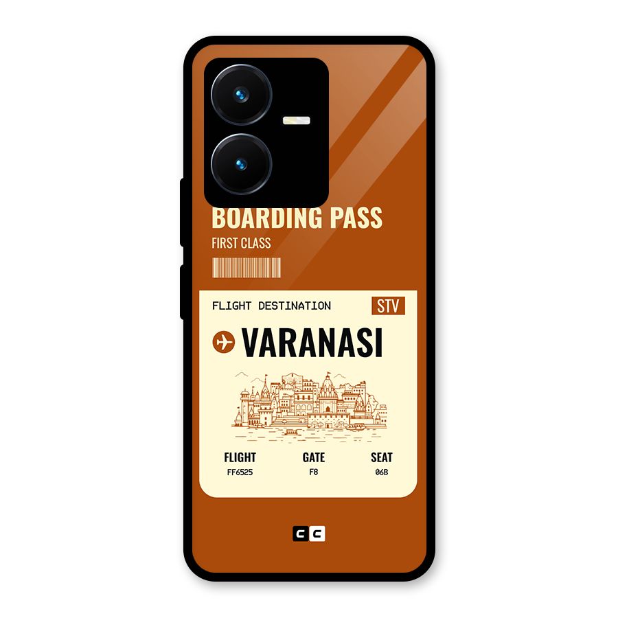 Varanasi Boarding Pass Glass Back Case for Vivo Y22s