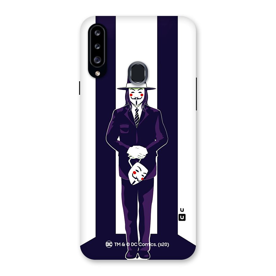 Vendetta Gentleman Holding Mask Illustration Back Case for Samsung Galaxy A20s