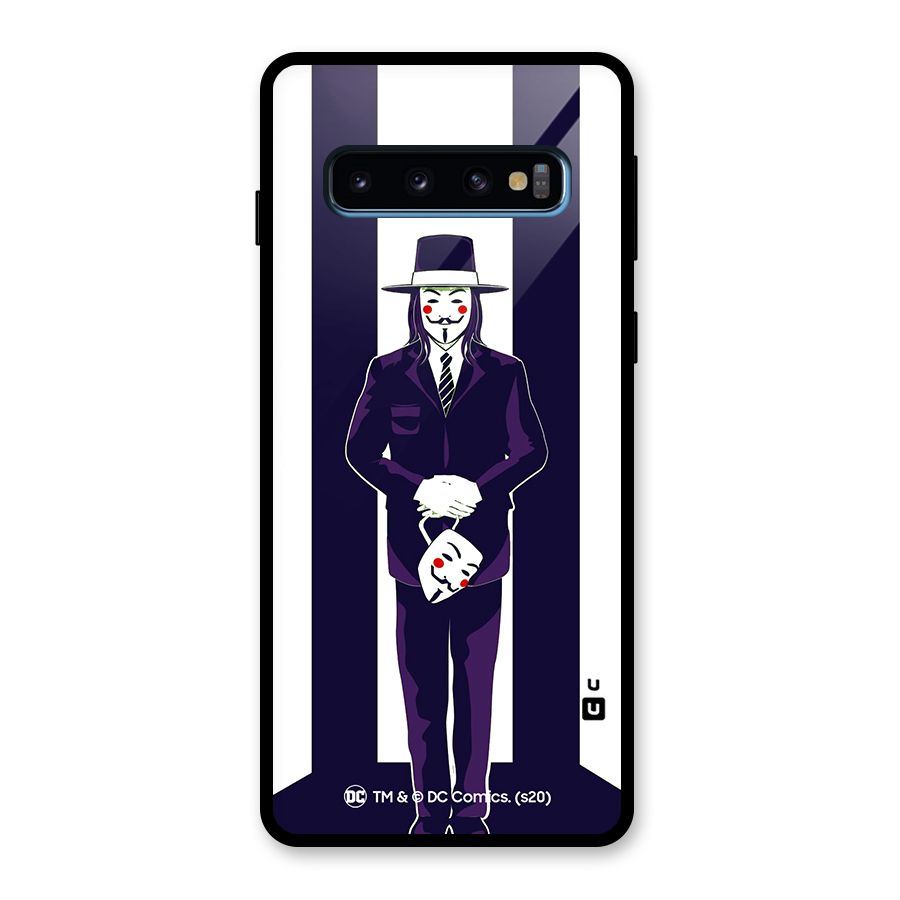 Vendetta Gentleman Holding Mask Illustration Glass Back Case for Galaxy S10