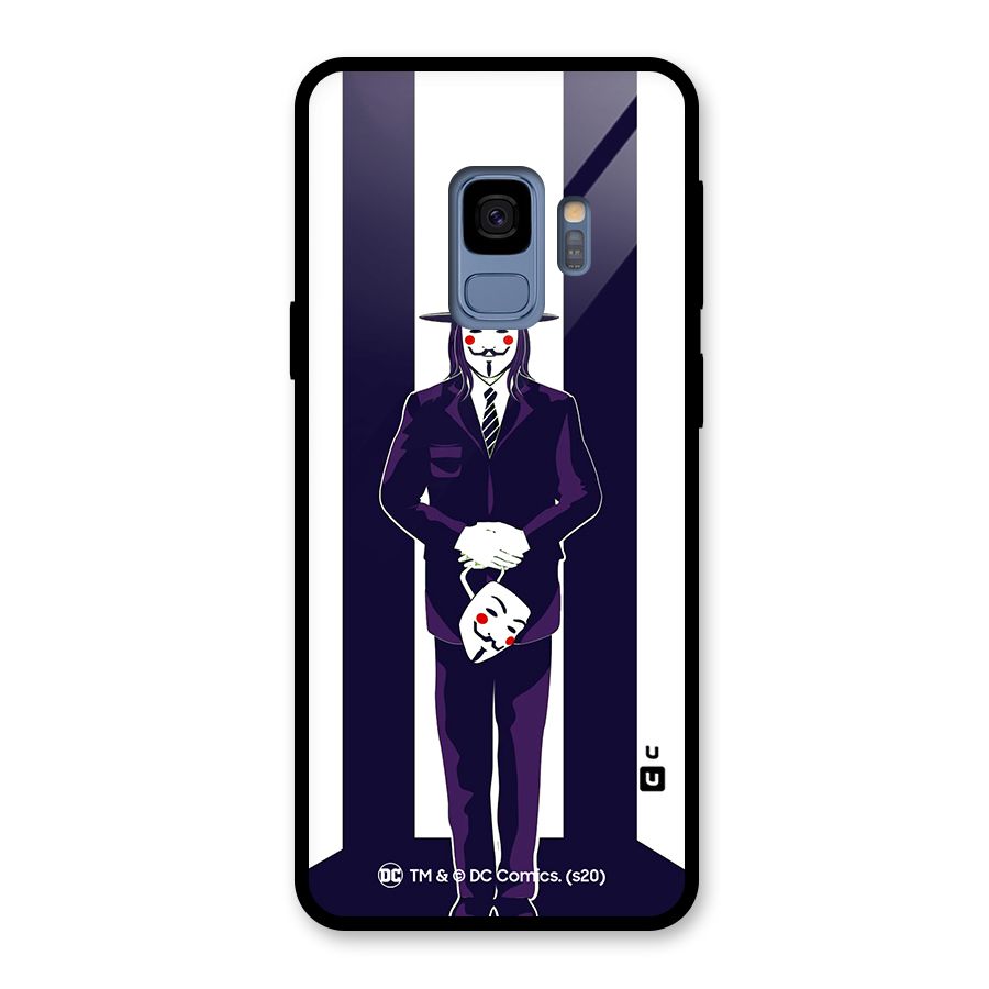 Vendetta Gentleman Holding Mask Illustration Glass Back Case for Galaxy S9