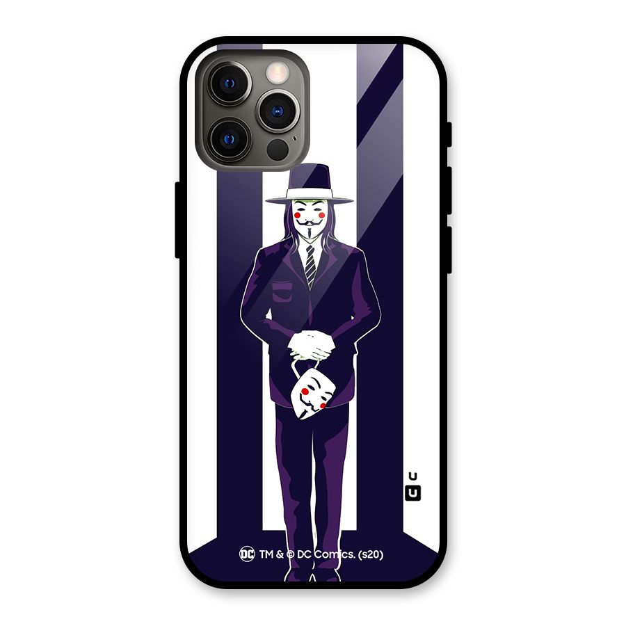 Vendetta Gentleman Holding Mask Illustration Glass Back Case for iPhone 12 Pro