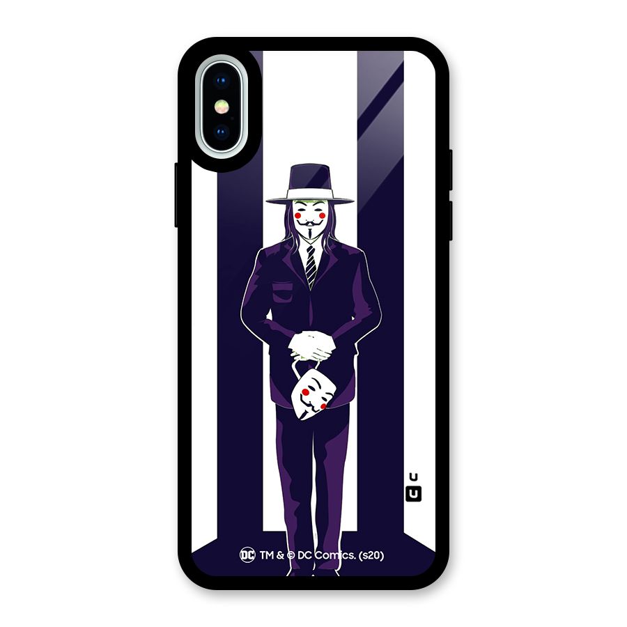 Vendetta Gentleman Holding Mask Illustration Glass Back Case for iPhone XS