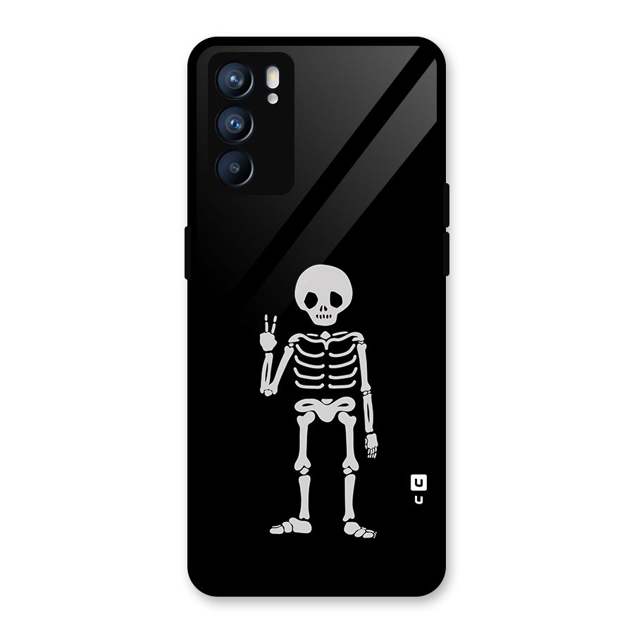 Victory Skeleton Spooky Glass Back Case for Oppo Reno6 5G