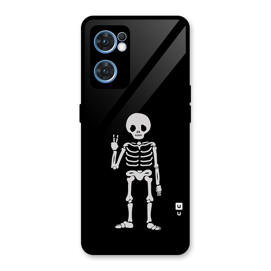 Victory Skeleton Spooky Glass Back Case for Oppo Reno7 5G