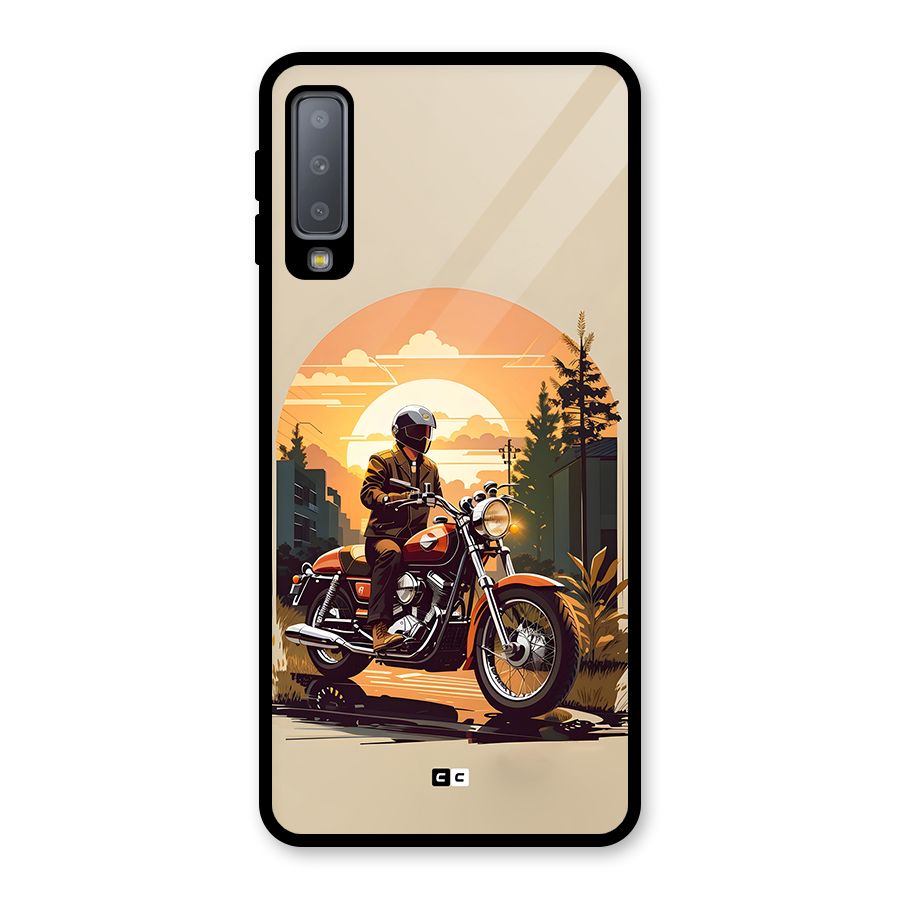 Vintage Bike Art Glass Back Case for Galaxy A7 (2018)
