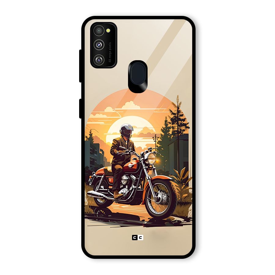 Vintage Bike Art Glass Back Case for Galaxy M30s