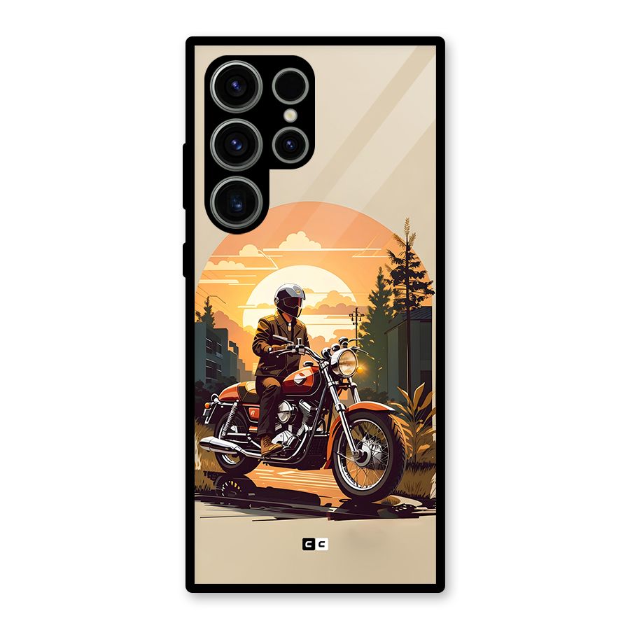 Vintage Bike Art Glass Back Case for Galaxy S23 Ultra