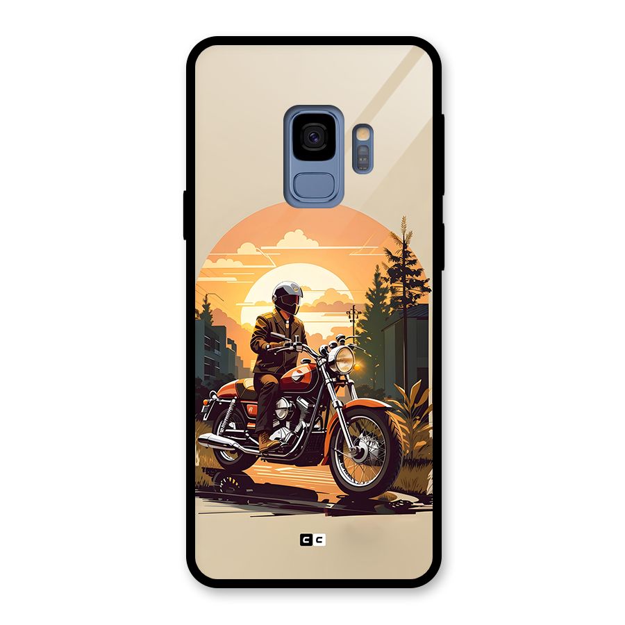 Vintage Bike Art Glass Back Case for Galaxy S9