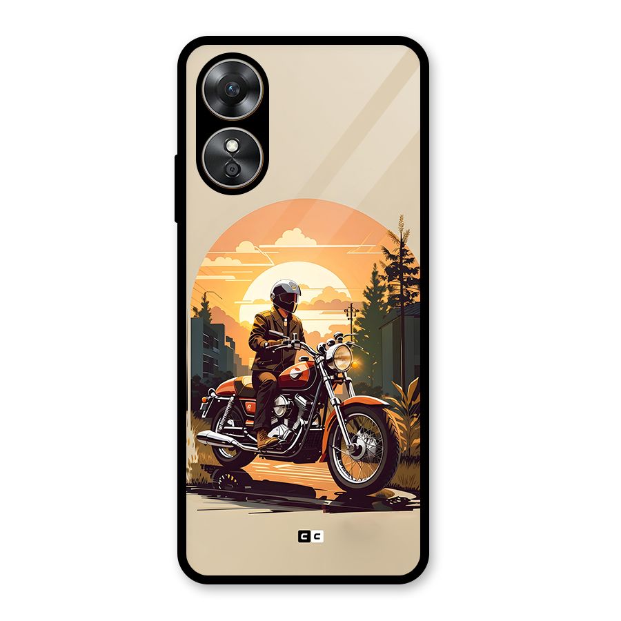 Vintage Bike Art Glass Back Case for Oppo A17