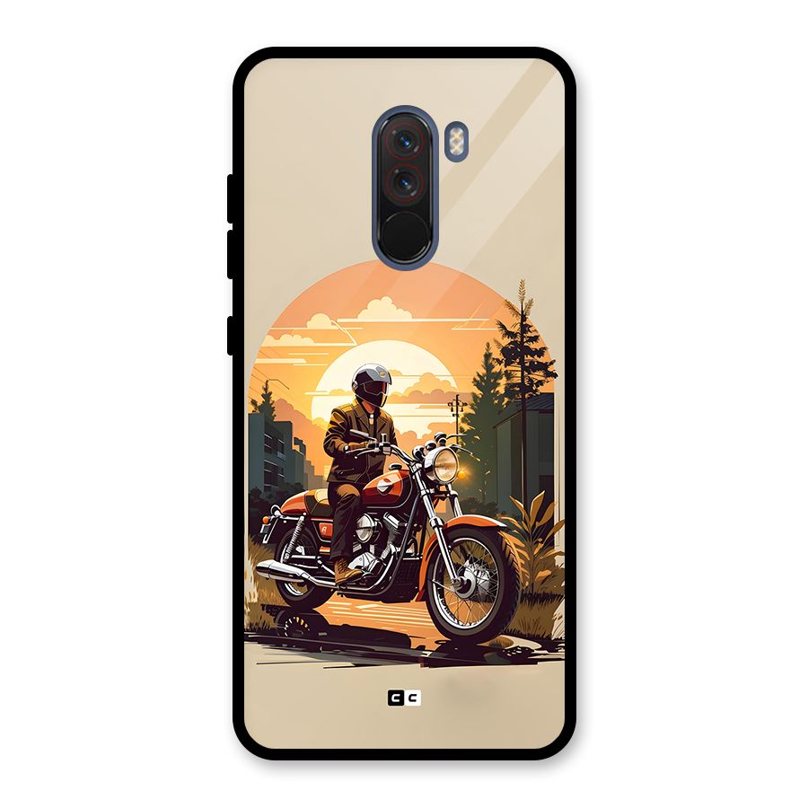 Vintage Bike Art Glass Back Case for Poco F1