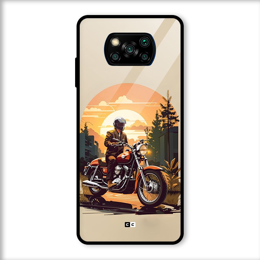 Vintage Bike Art Glass Back Case for Poco X3
