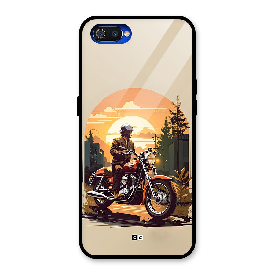 Vintage Bike Art Glass Back Case for Realme C2