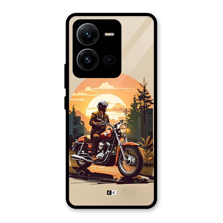 Vintage Bike Art Glass Back Case for Vivo V25
