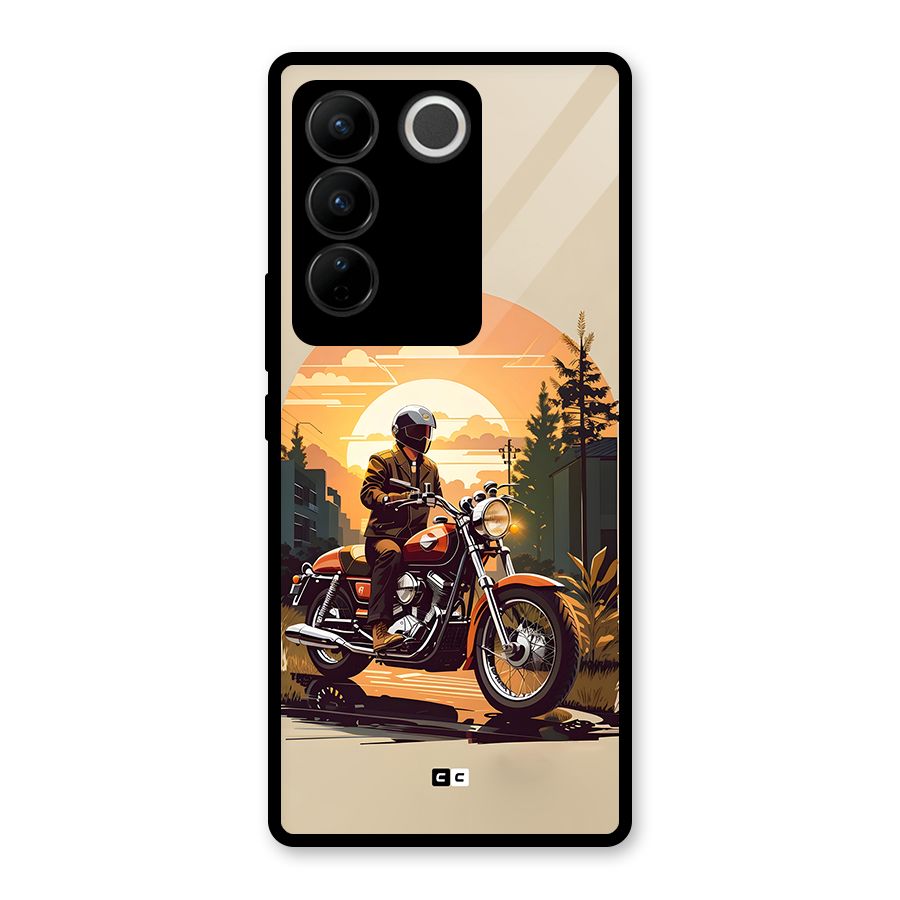 Vintage Bike Art Glass Back Case for Vivo V27