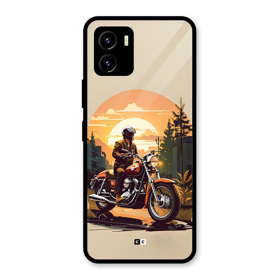 Vintage Bike Art Glass Back Case for Vivo Y15s