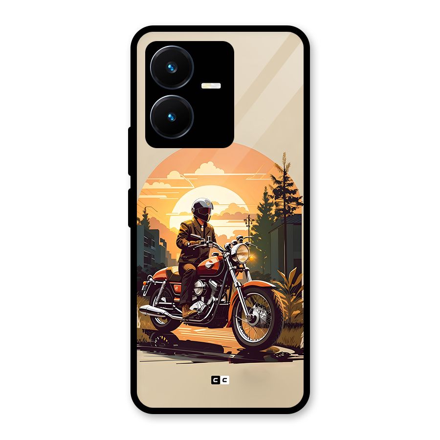 Vintage Bike Art Glass Back Case for Vivo Y22