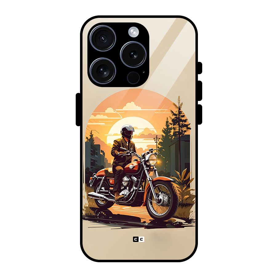 Vintage Bike Art Glass Back Case for iPhone 15 Pro